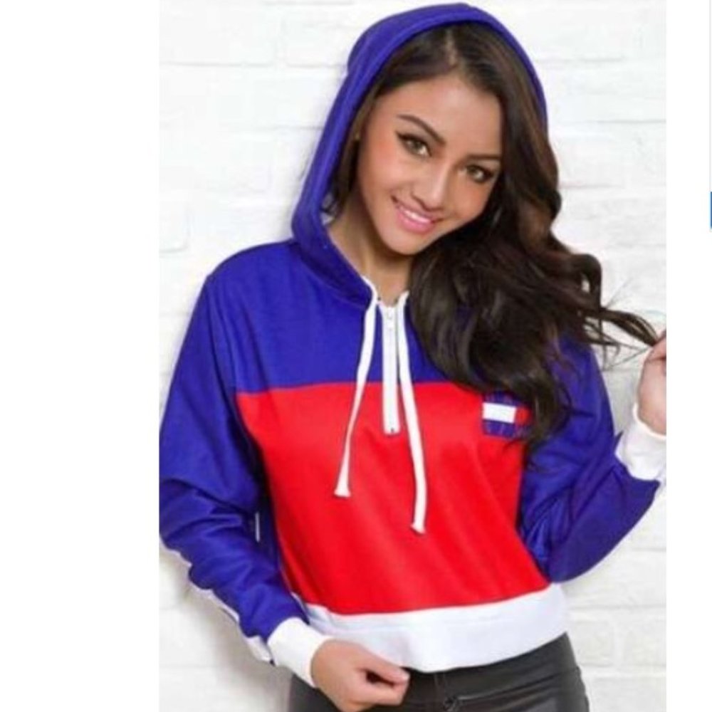 ThugAve blue, red and white Cropped Baby Girl Windbreaker, Sz M
